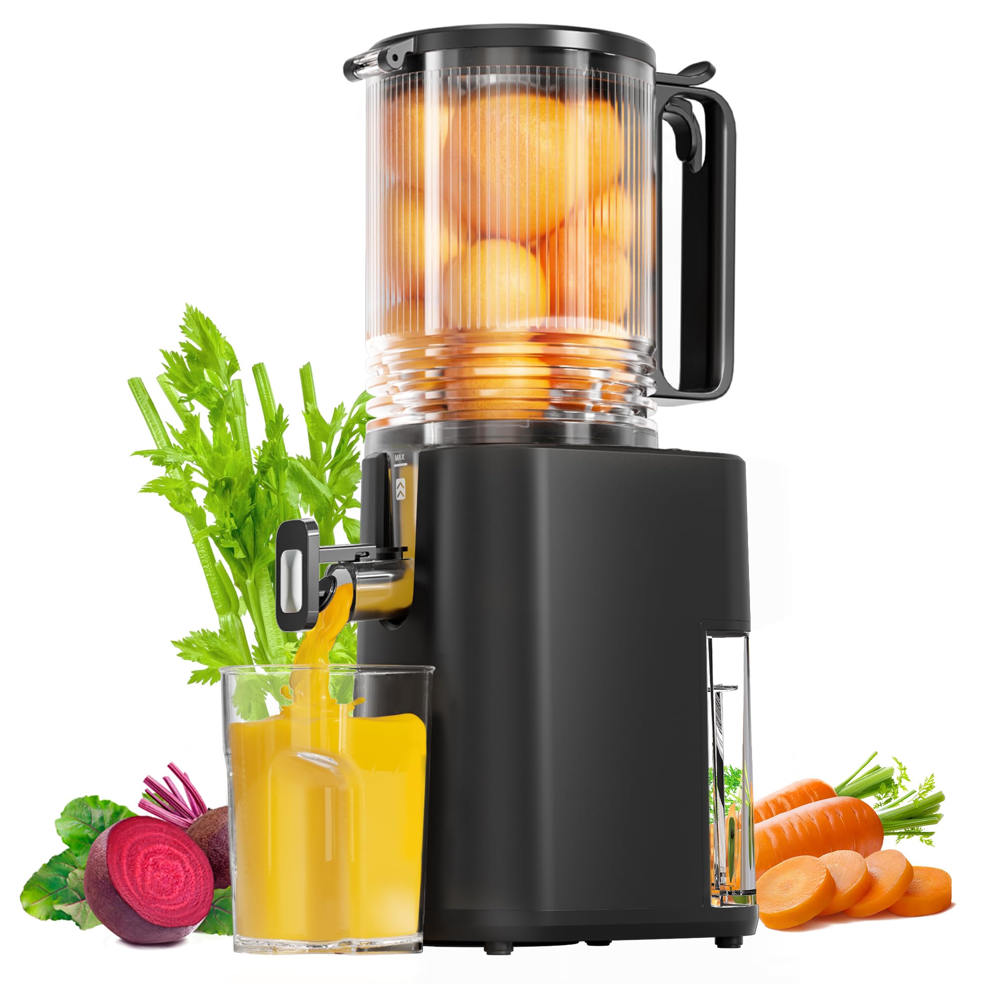 YOYDS Cold Press Juicer with wide feed chute for quick whole-fruit juicing