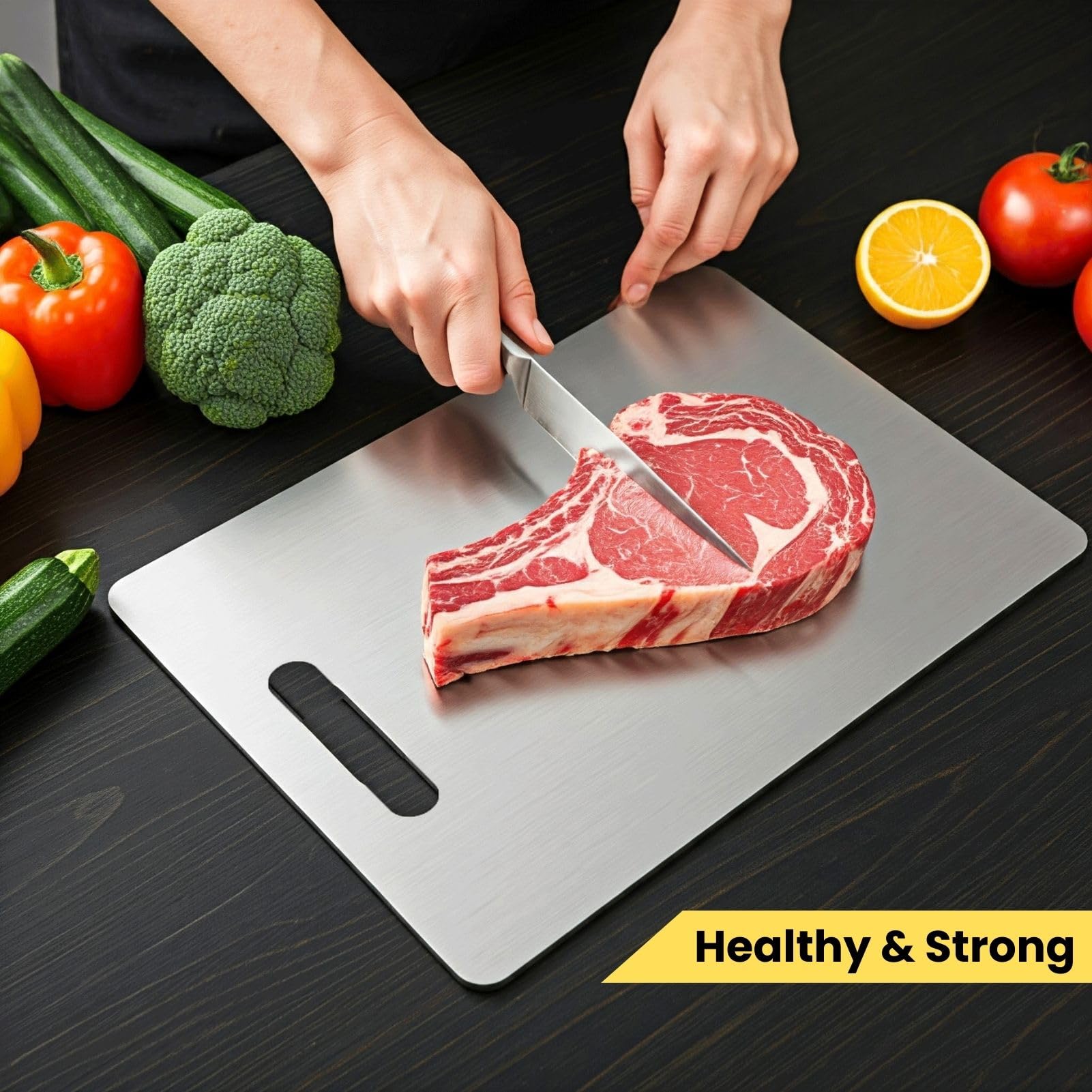 YoYoulee titanium cutting board 13.8x9.4-inch size offers more prep space.