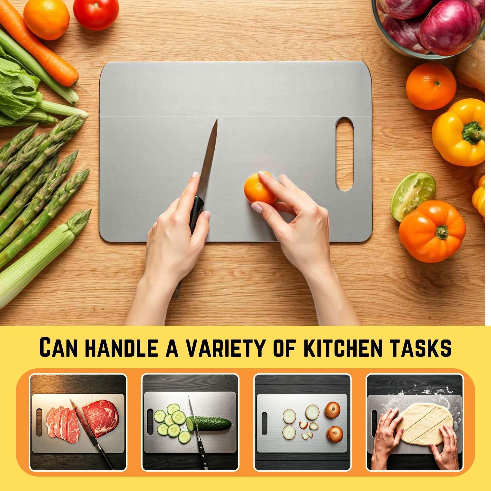 YoYoulee titanium cutting board dishwasher-safe surface enables quick cleanup.