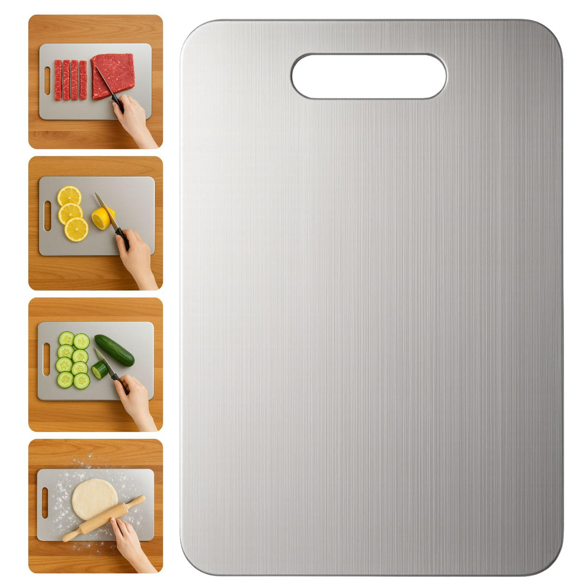 YoYoulee titanium double-sided cutting board for meats and produce, improves kitchen organization.