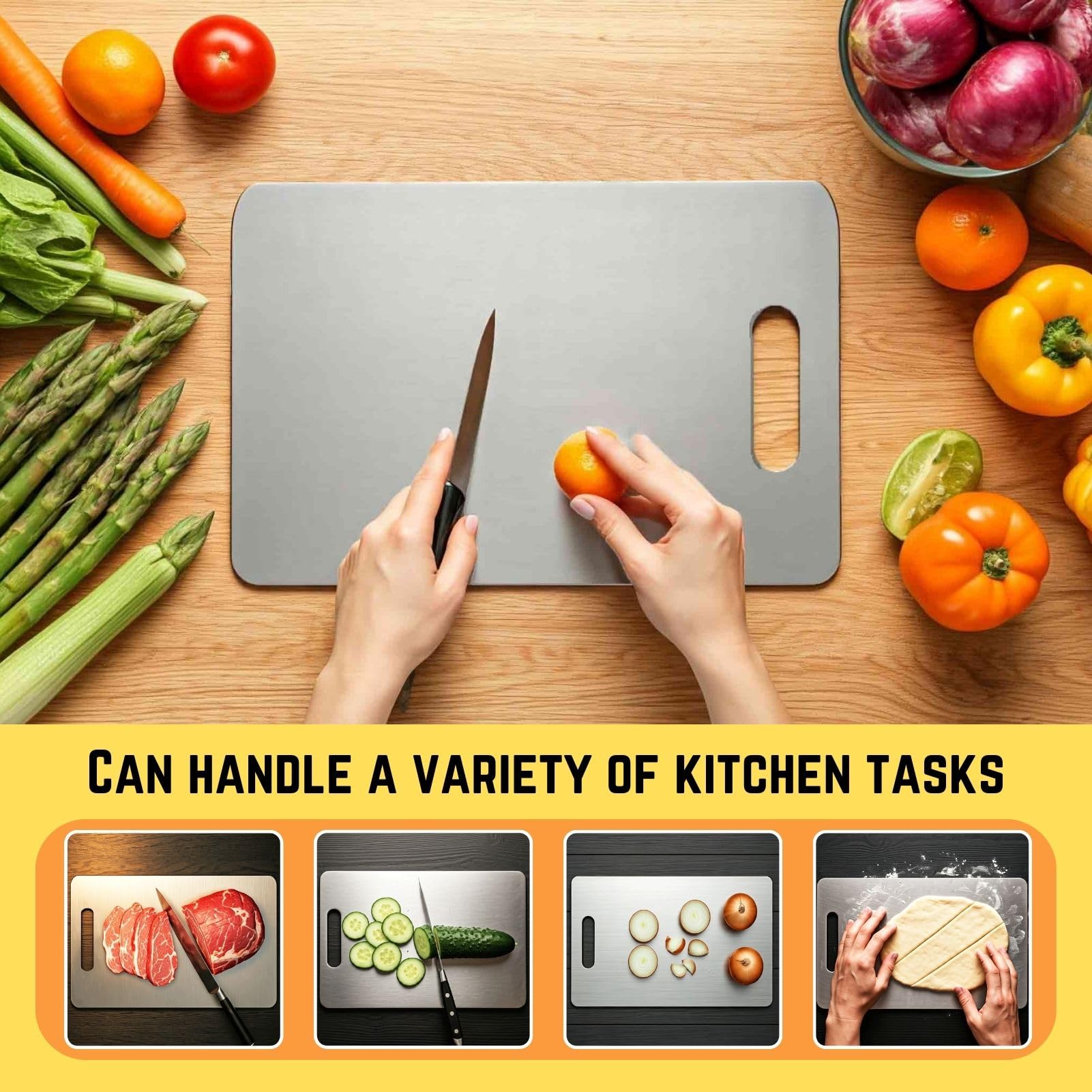 YoYoulee titanium cutting board meat and produce sectioning for clean workflow.