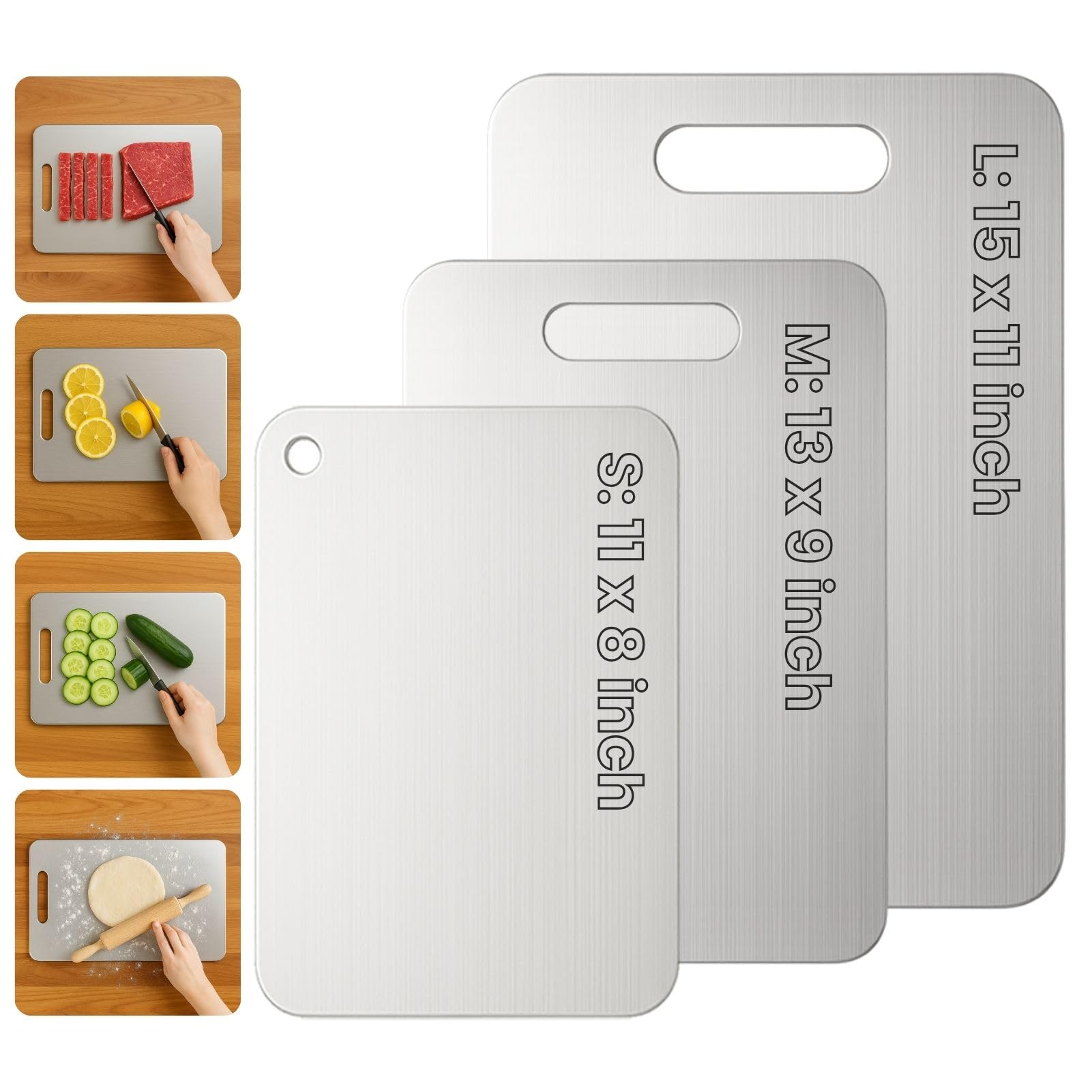 YoYoulee titanium cutting board set 3 top view shows durable and hygienic surface for kitchen prep.