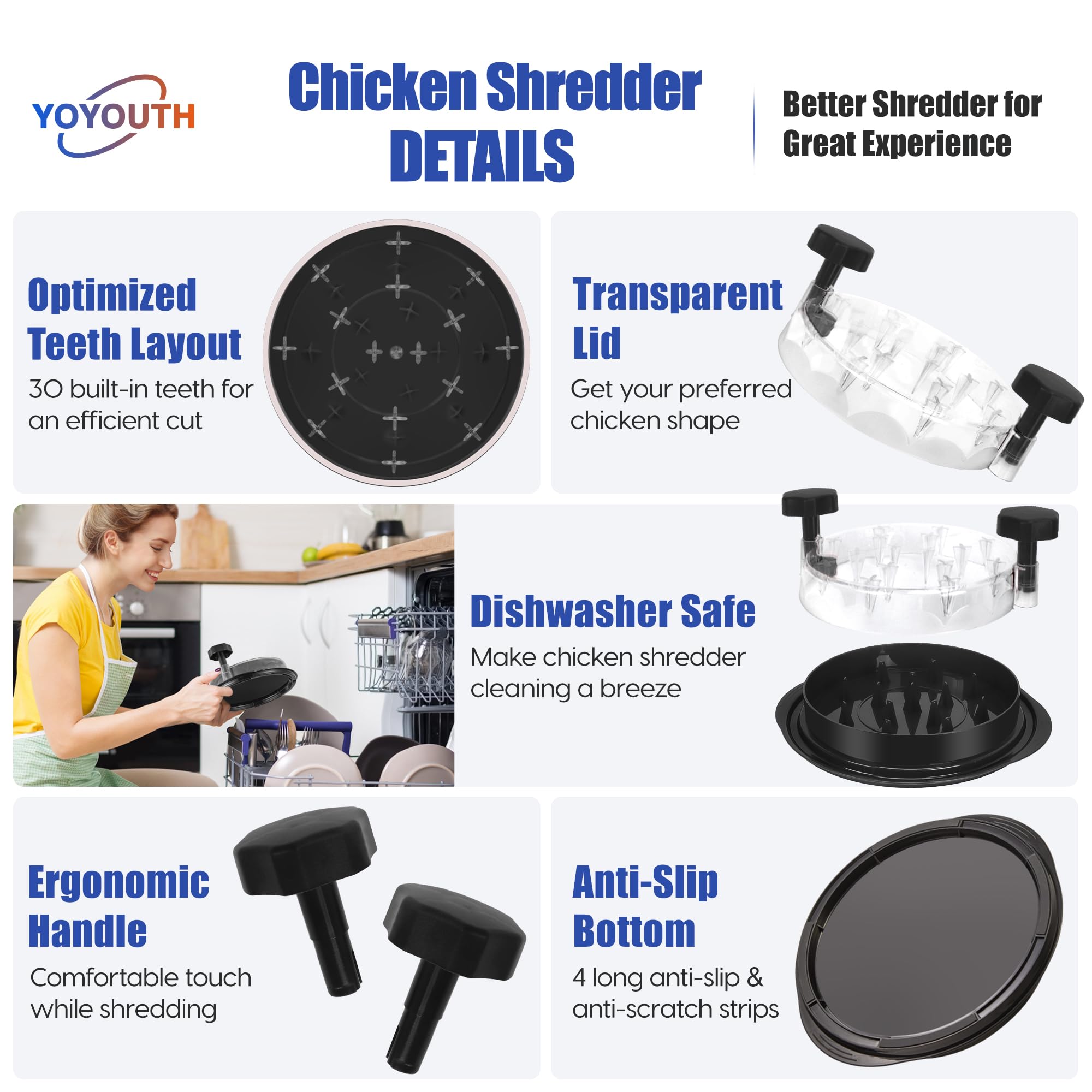 YOYOUTH chicken shredder tool twist lid lets you monitor shredding progress