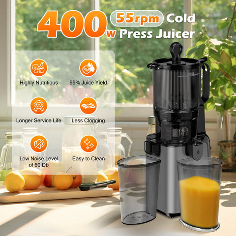 YPONE cold-press juicer close-up illustrating slow extraction design.