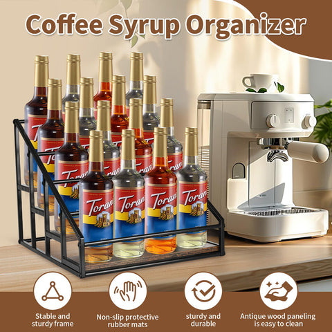 YQBRAO 4-tier syrup bottle holder side view maximizing countertop space.