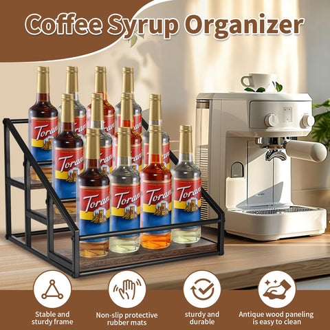 YQBRAO syrup rack with matte black metal frame for a sleek look
