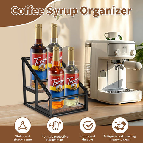 YQBRAO syrup rack step design neatly holds four 750 ml bottles.