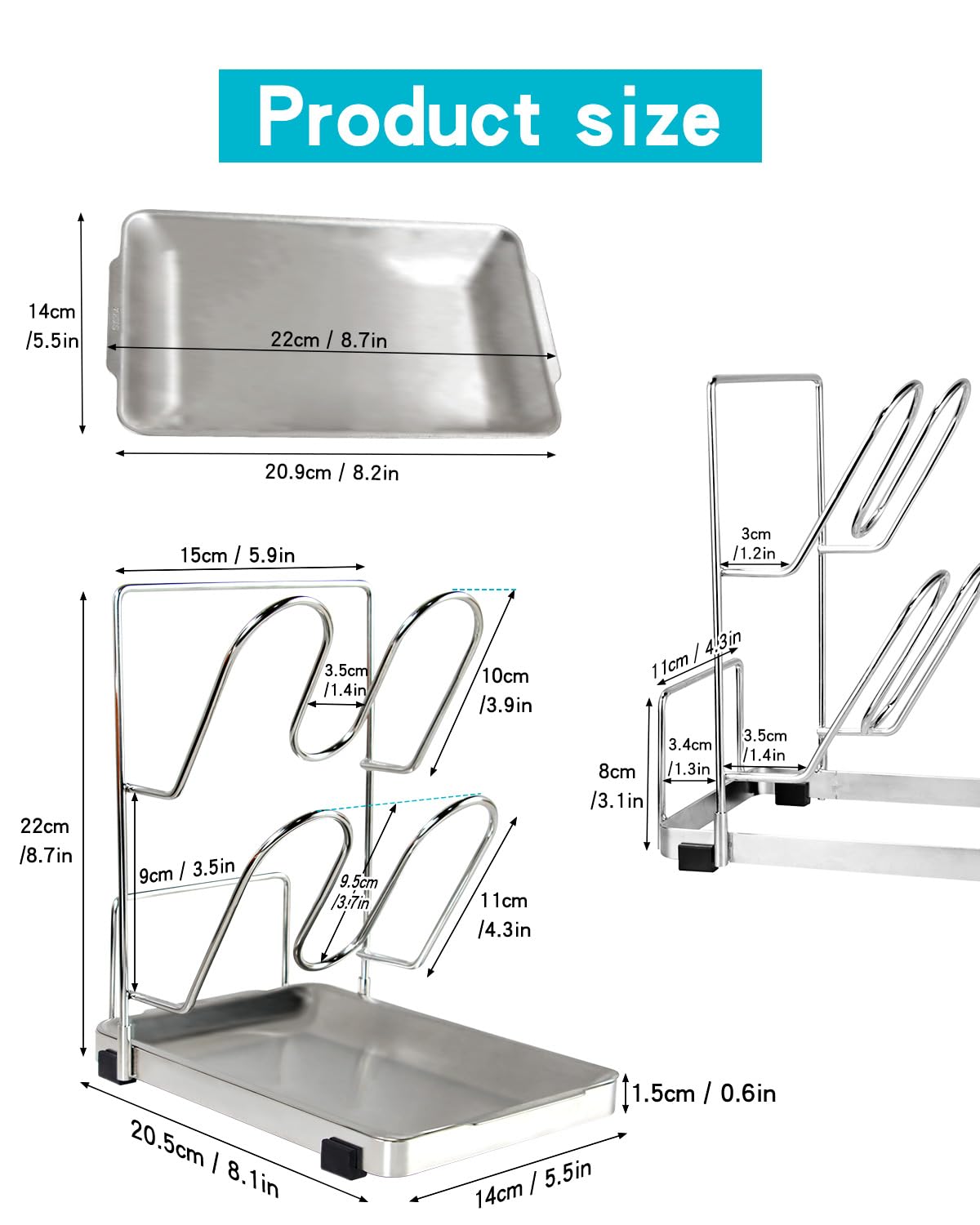 YQh spoon rest and lid holder keeps utensils off the counter for a tidy workspace.