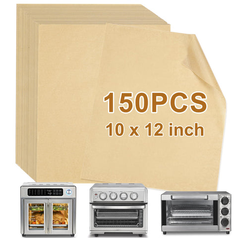 YQL 10x12 inch air fryer liners show precise size for easy cleanup.