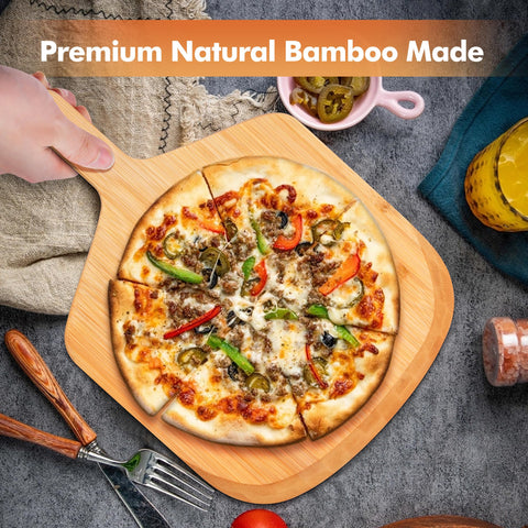 Yroshm bamboo pizza peel beveled edge close-up for precise sliding