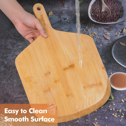 Yroshm bamboo pizza peel is lightweight with hanging storage hole