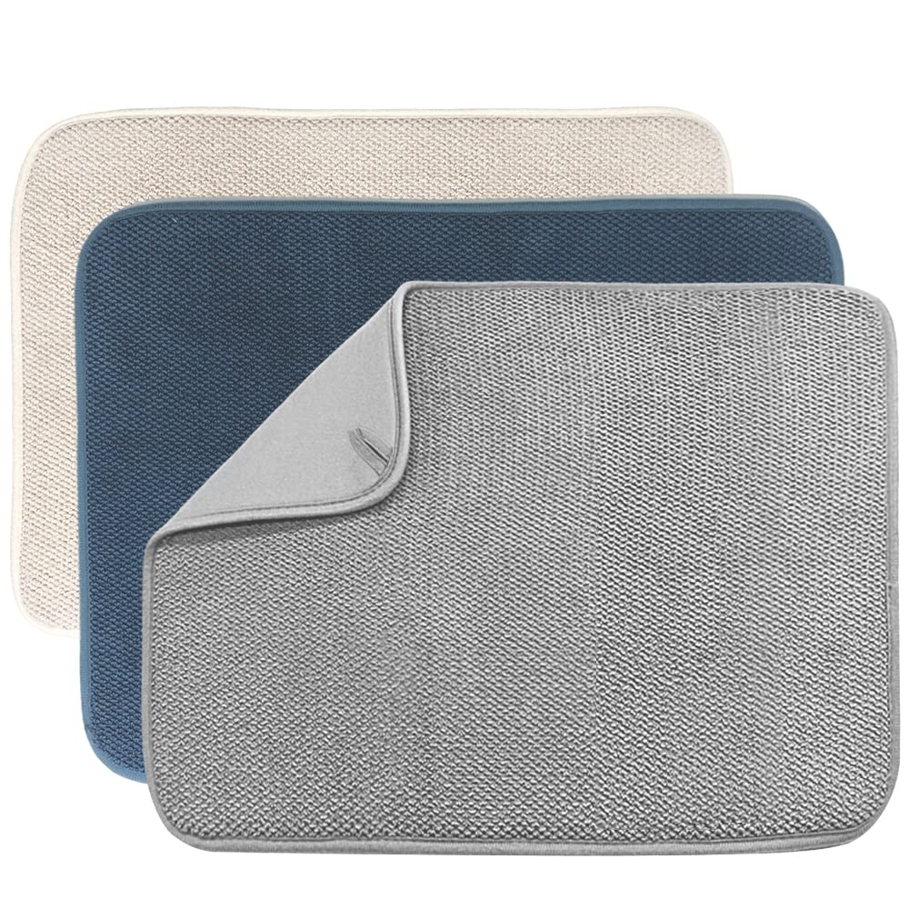 Ysanciuu dish drying mat beige closeup emphasizes absorbent microfiber for damp dishes.