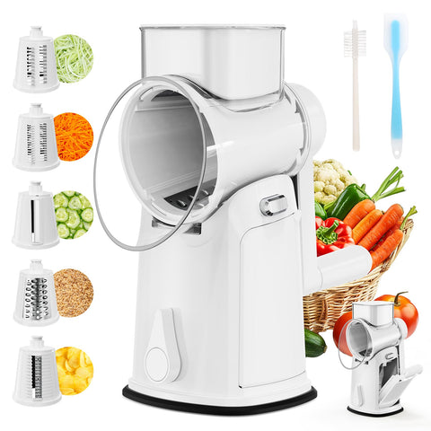 YSEPOZ 7-in-1 rotary grater with handle for safe, fast shredding and slicing.