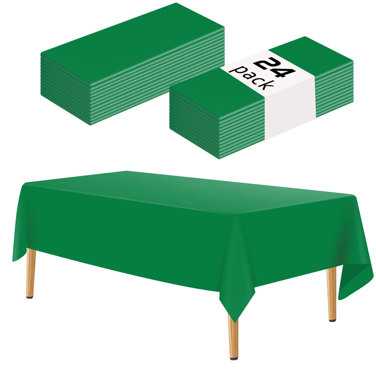 YSYJ green 24-pack tablecloth spread on a banquet table for a vibrant party setup