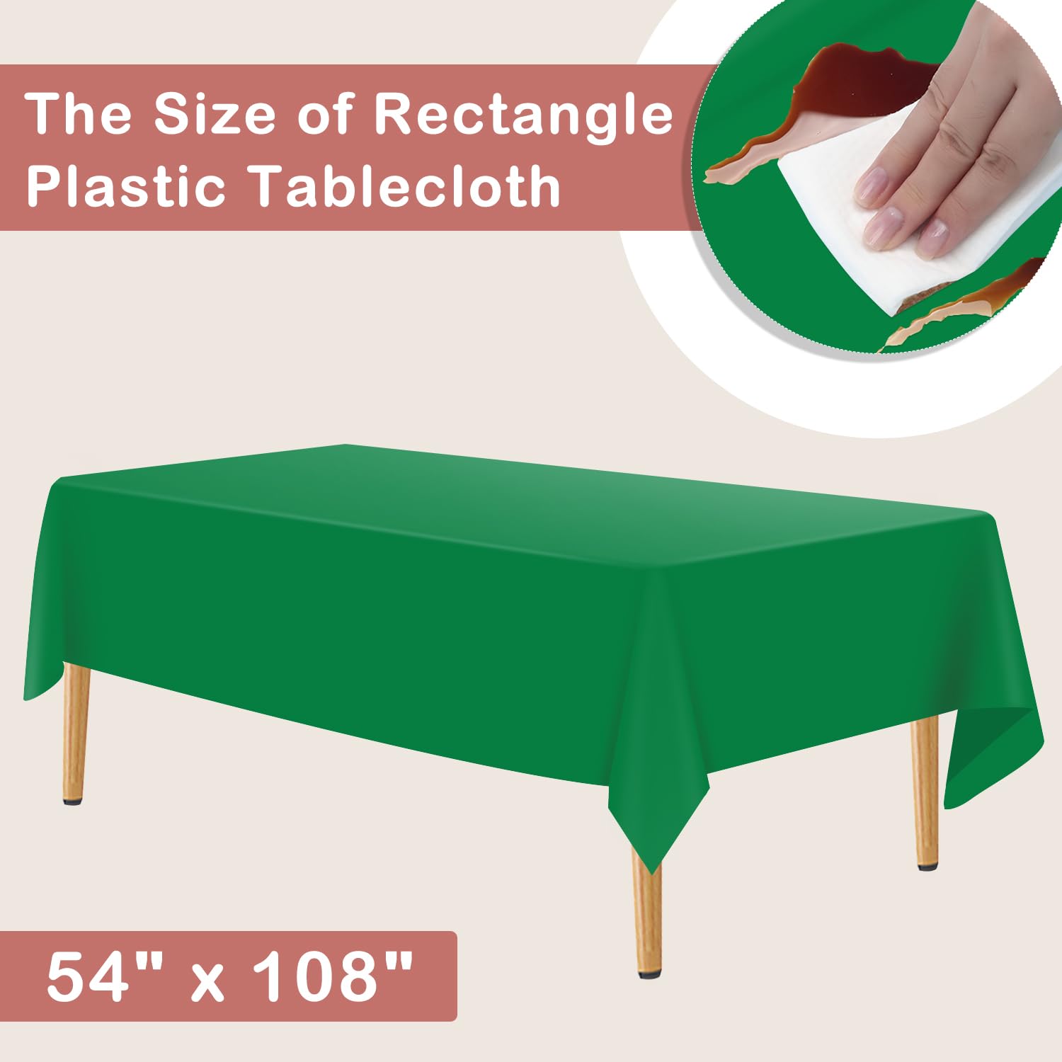 YSYJ green tablecloth unrolled on a table for quick cleanup