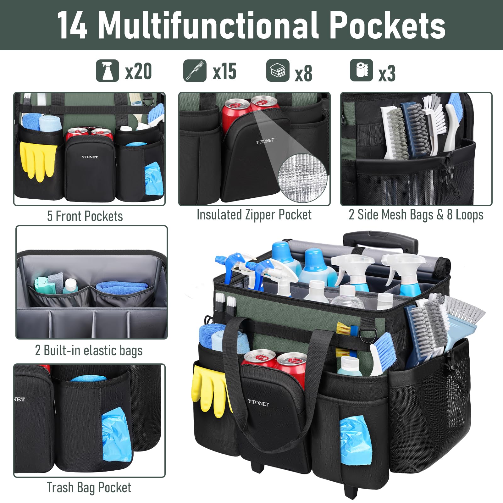 Ytonet Cleaning Caddy with detachable trolley enables easy transport during professional cleanings.