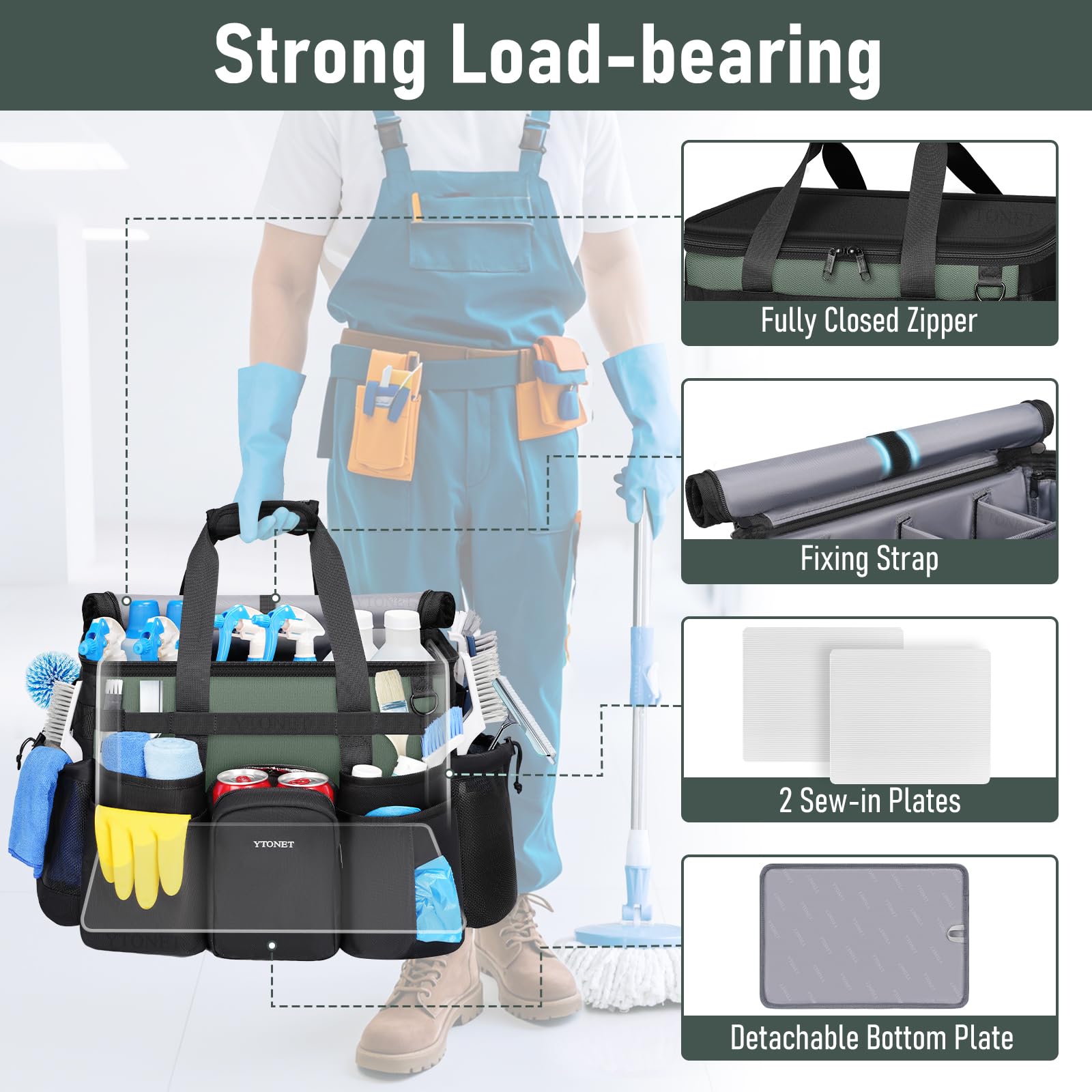 Ytonet Cleaning Caddy features reinforced bottom for sturdy tool support.