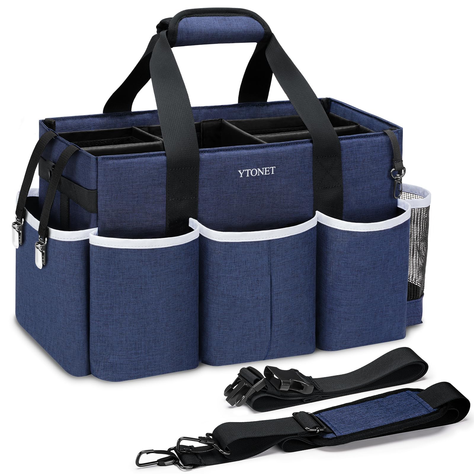 Ytonet wearable cleaning caddy bag demonstrates large capacity for organizing supplies.
