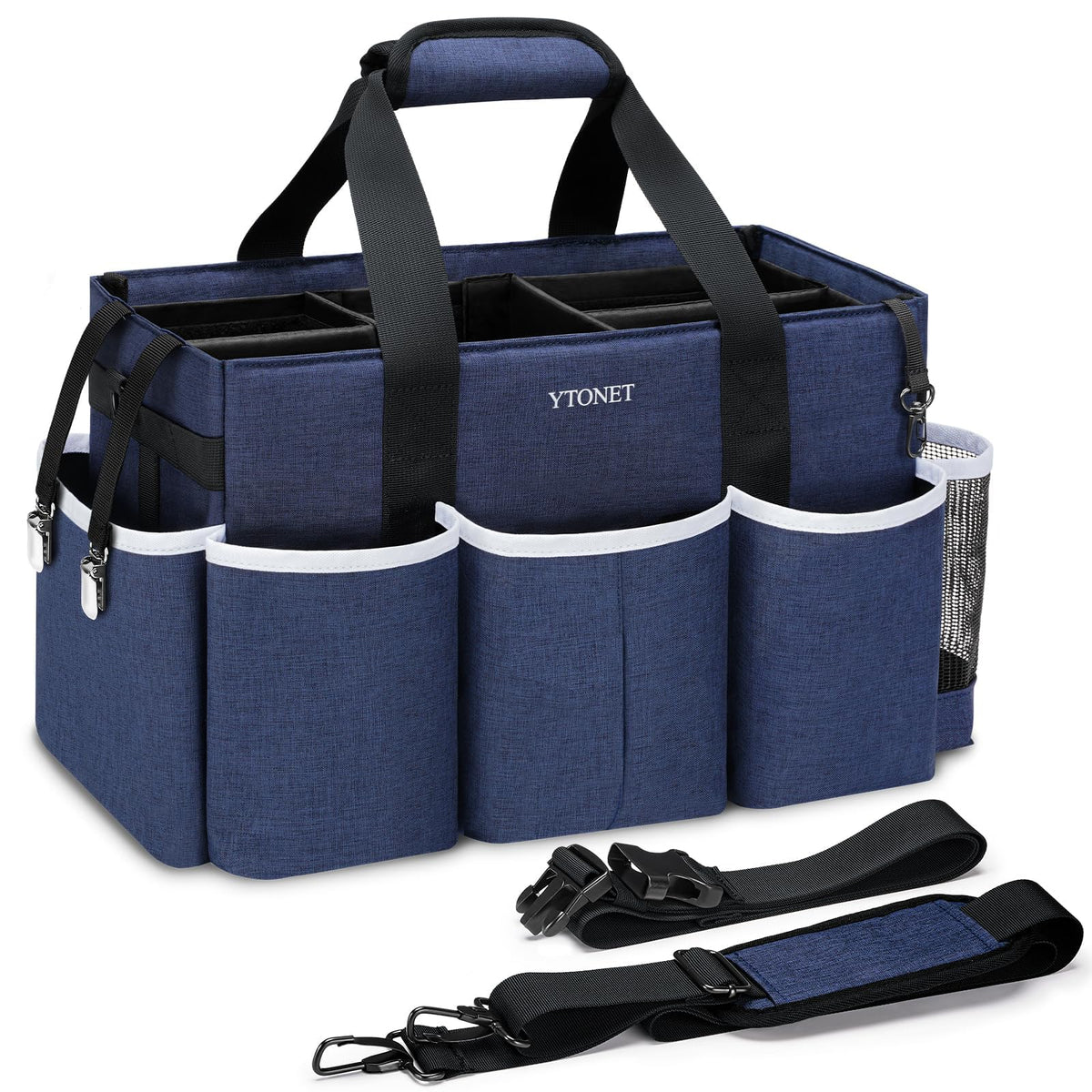 Ytonet wearable cleaning caddy bag demonstrates large capacity for organizing supplies.