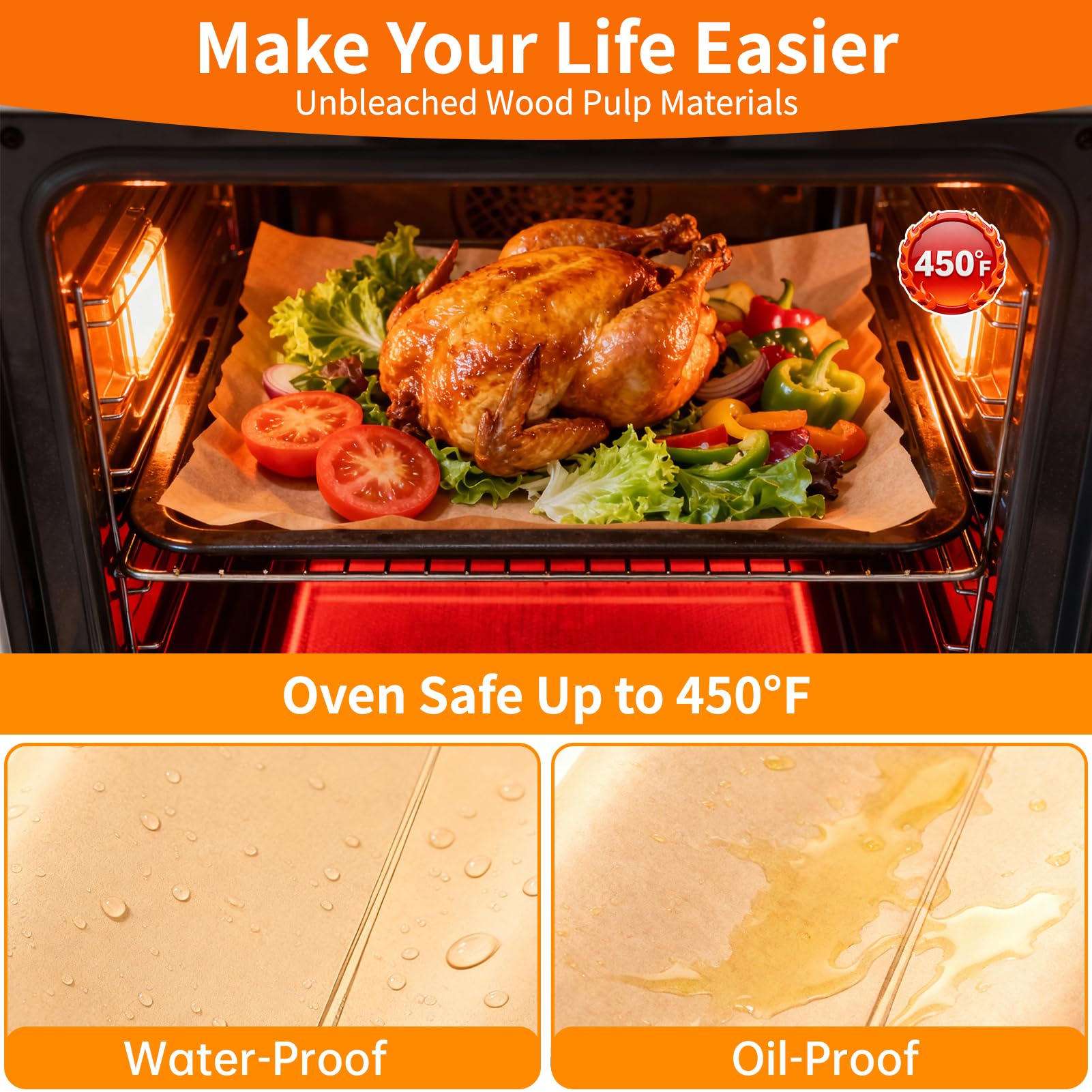 YUANYE parchment papers safe up to 450°F for oven, air fryer, microwave