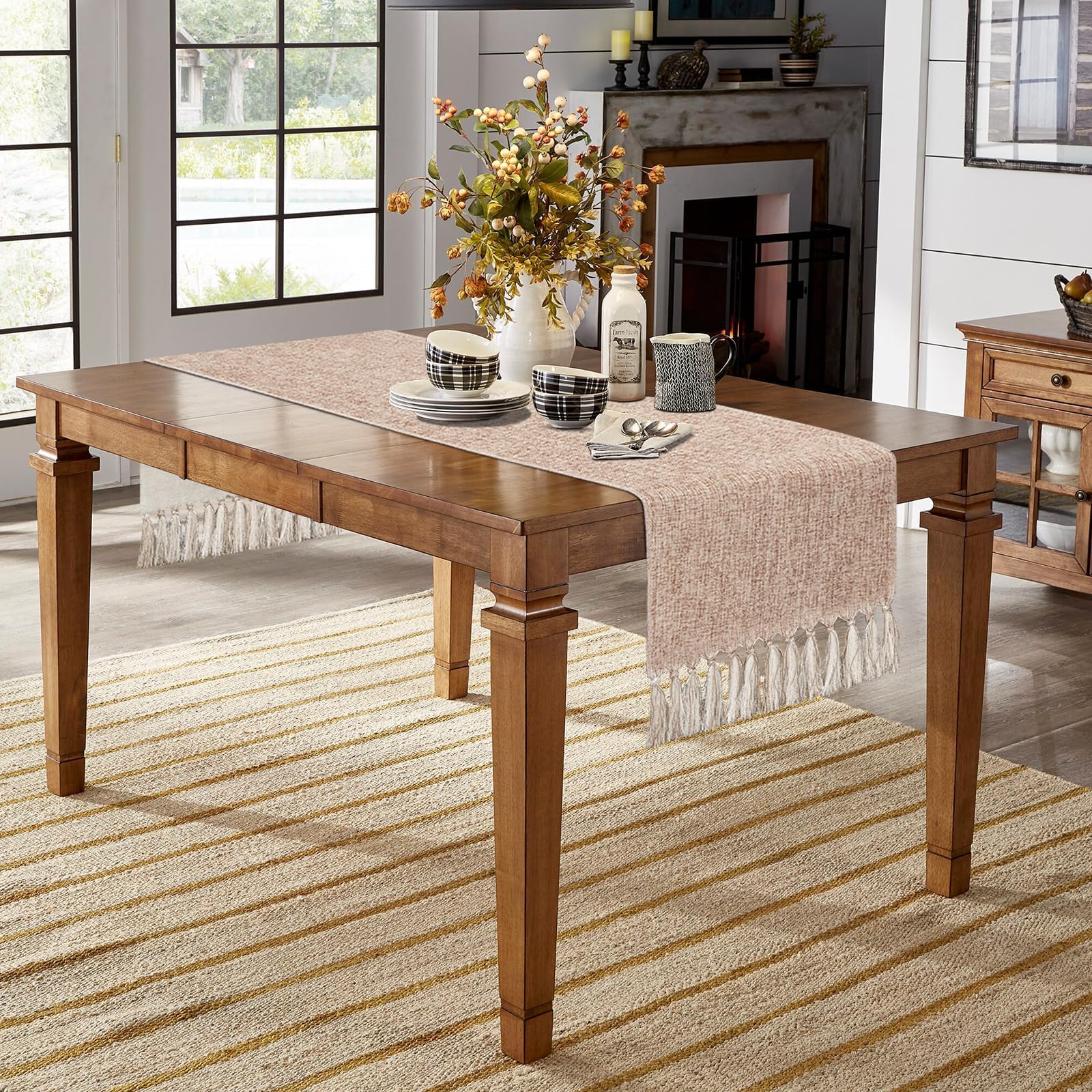yuboo Boho table runner neutral beige tone complements seasonal decor