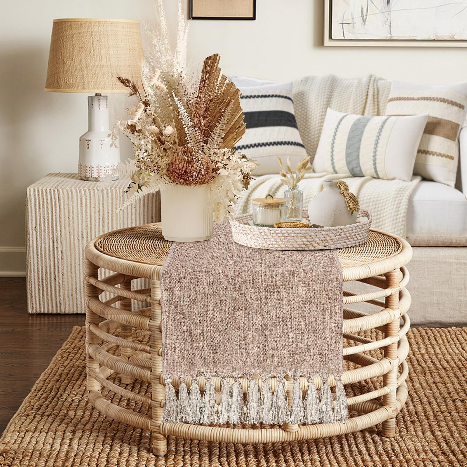 yuboo Boho table runner tassel edge adds playful movement to any setting