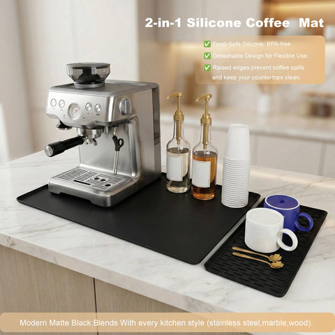 Yudevey silicone mat with non-slip base staying secure under a coffee machine.