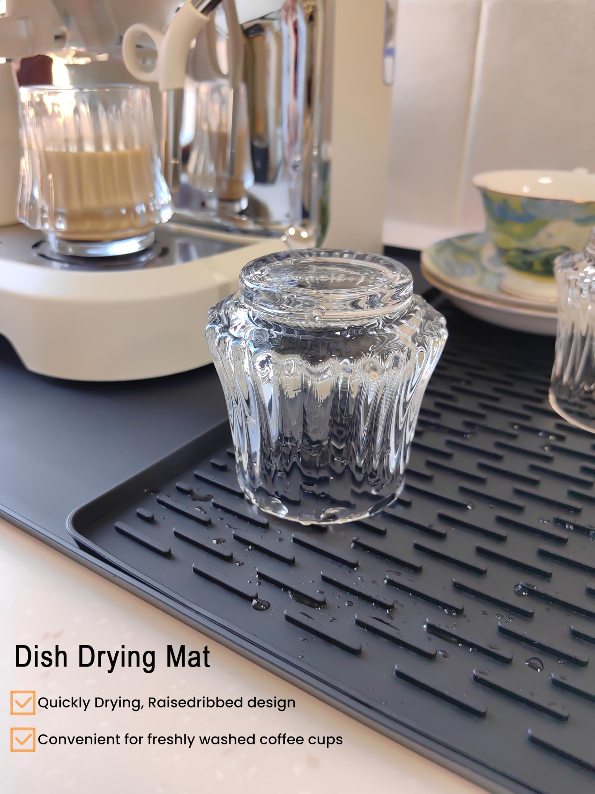 Yudevey coffee mat with raised edges containing drips and spills.