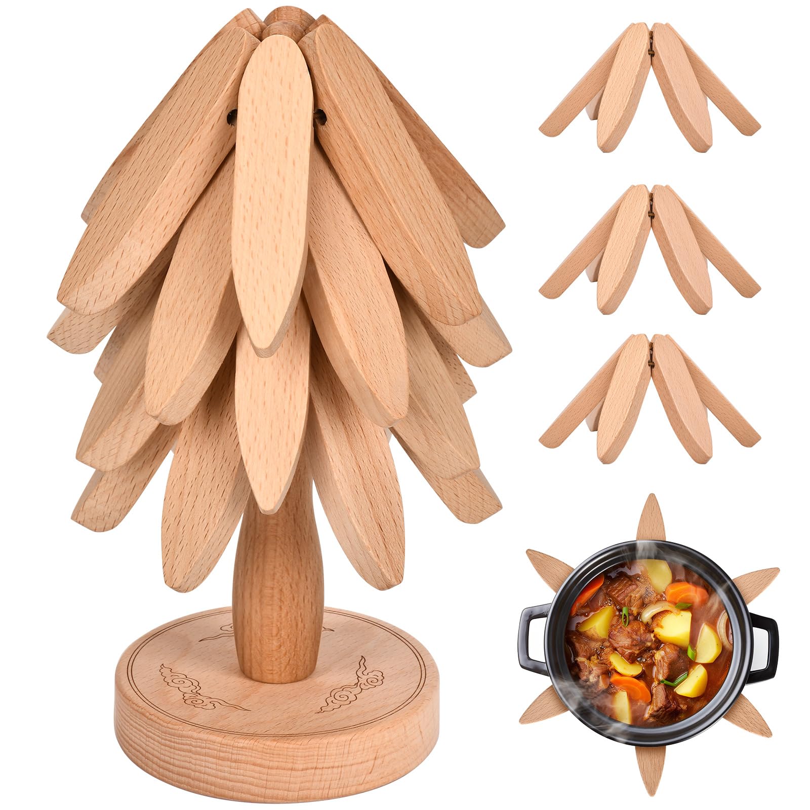 Yueji Huisimple tree trivet folded on its base protects surfaces with rustic charm