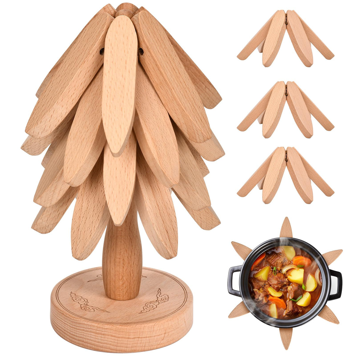 Yueji Huisimple tree trivet folded on its base protects surfaces with rustic charm