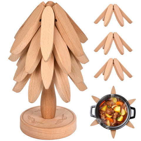 Yueji Huisimple tree trivet folded on its base protects surfaces with rustic charm