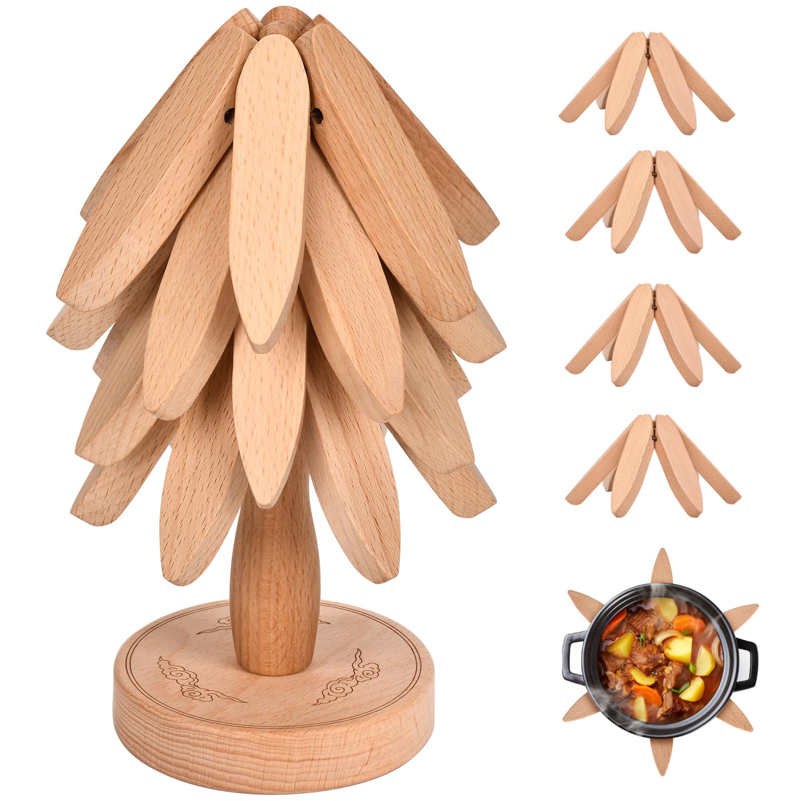 Yuejihuisimple tree trivet set assembled showing sturdy hot-dish support and decorative look