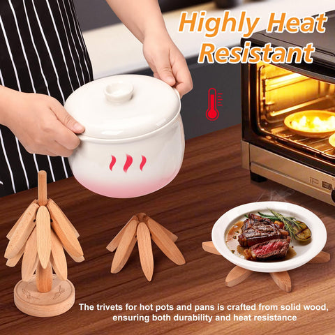 Yueji Huisimple tree trivet unfolded on table, stable heat protection