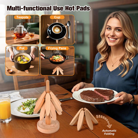 Yueji Huisimple four-trivet set with included stand stored neatly