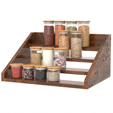 YUELGUANG 4-step spice rack setup showing organized counter storage.