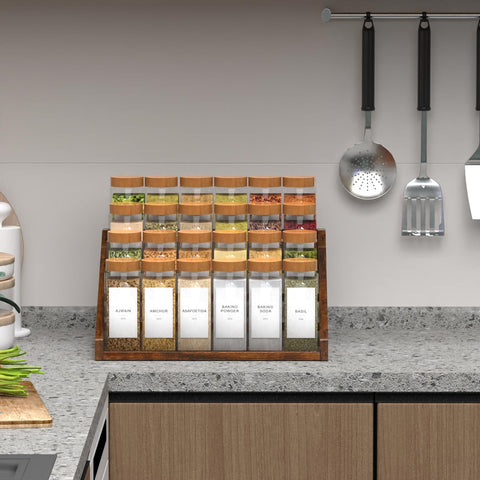 YUELGUANG spice jar organizer wood offers clear visibility for quick cooking prep.