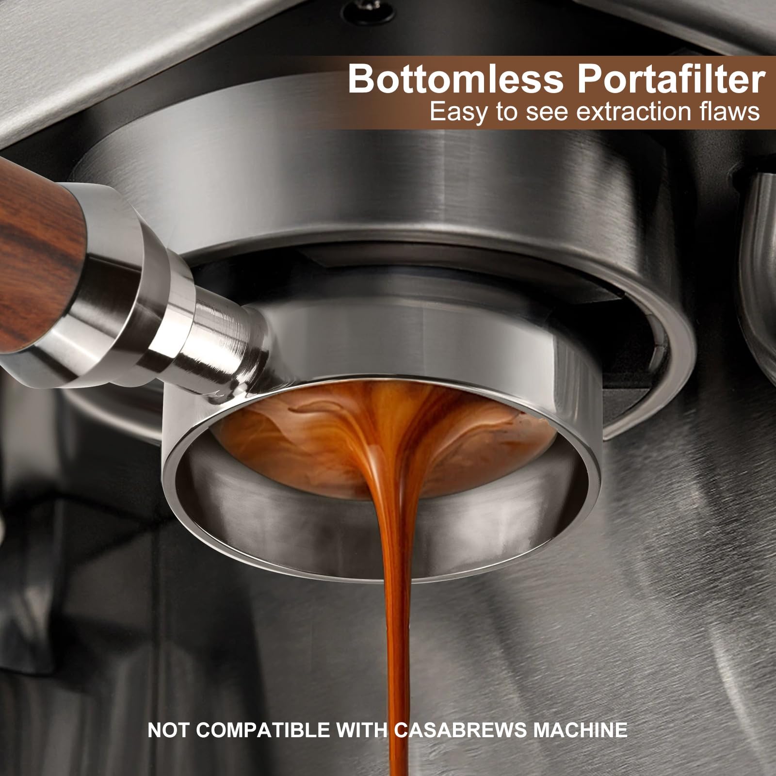 YUEYEE walnut wood handle offers ergonomic grip for comfortable daily espresso sessions.