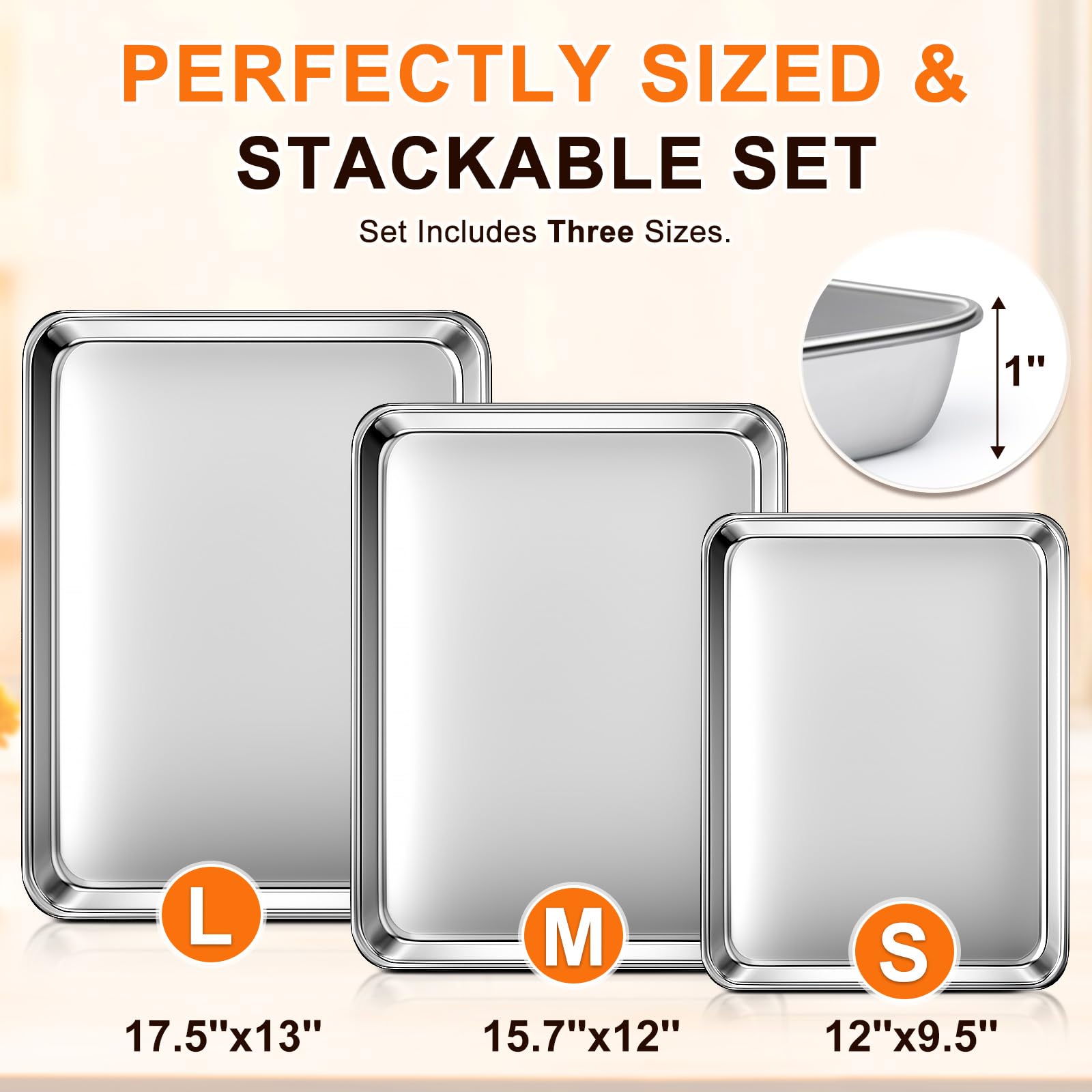 Yuiicaov 3-piece baking sheet set laid out for different baking tasks.