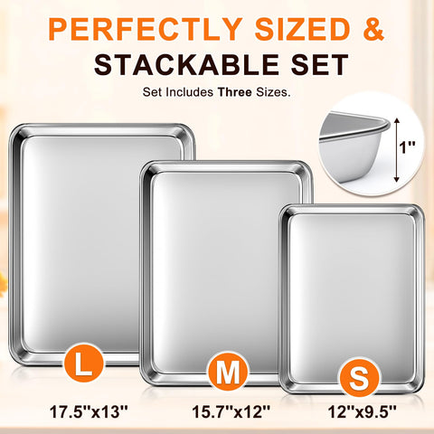 Yuiicaov 3-piece baking sheet set laid out for different baking tasks.