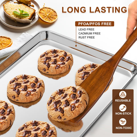 Yuiicaov stainless steel baking sheet emphasizes durability and safety.
