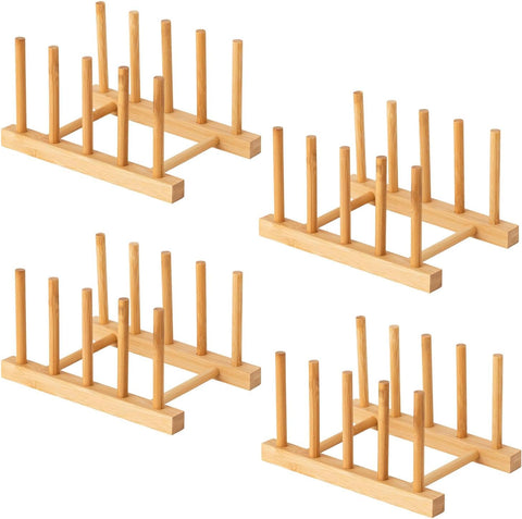 Yuixoseu bamboo dish rack assembly with four slots for compact organization and air-drying