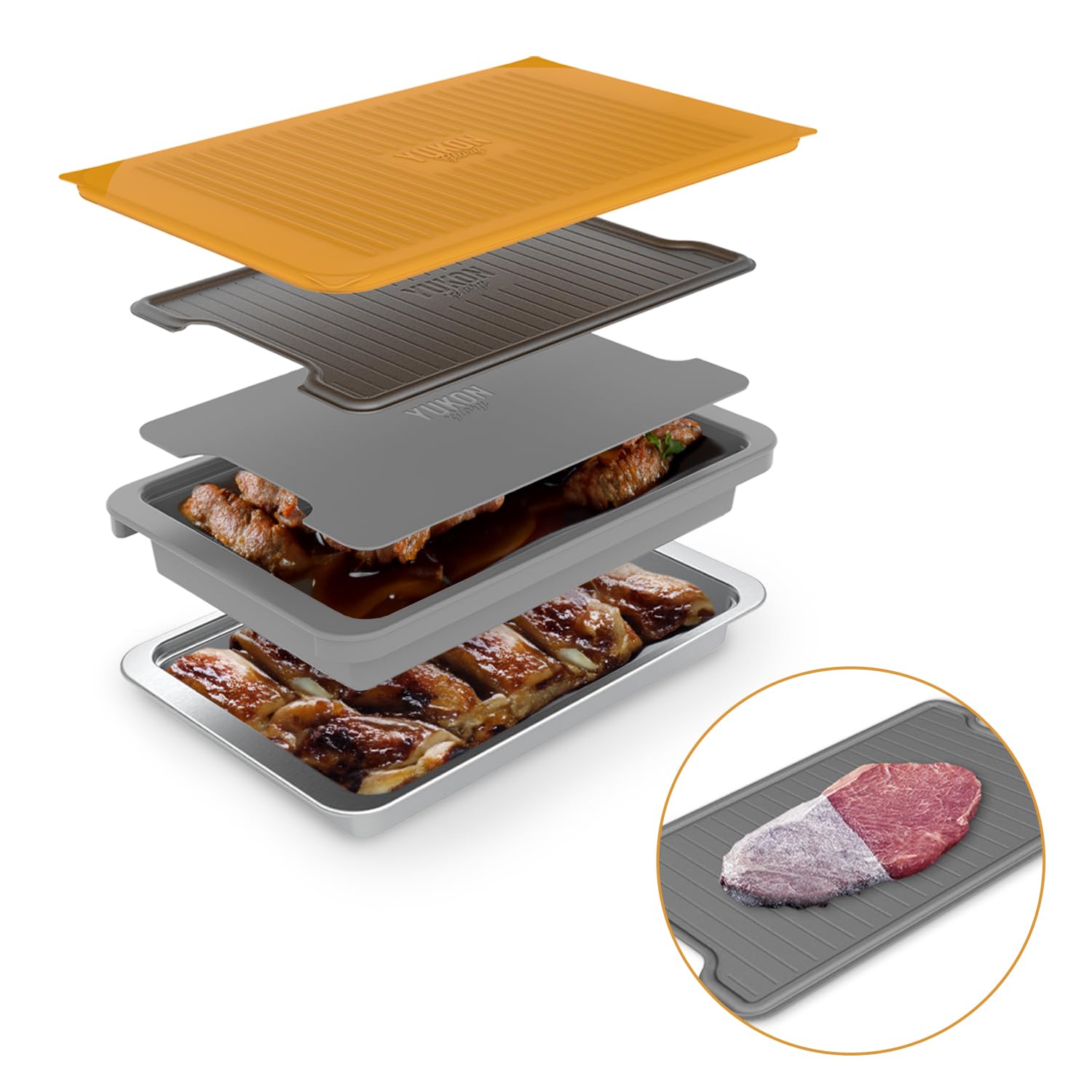 Yukon Glory PREP N SERVE orange lid seals marinades and leftovers securely
