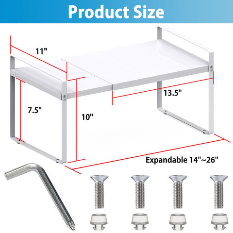 Yuleimy expandable shelf inside cabinet demonstrates compact storage and easy access to dishware.