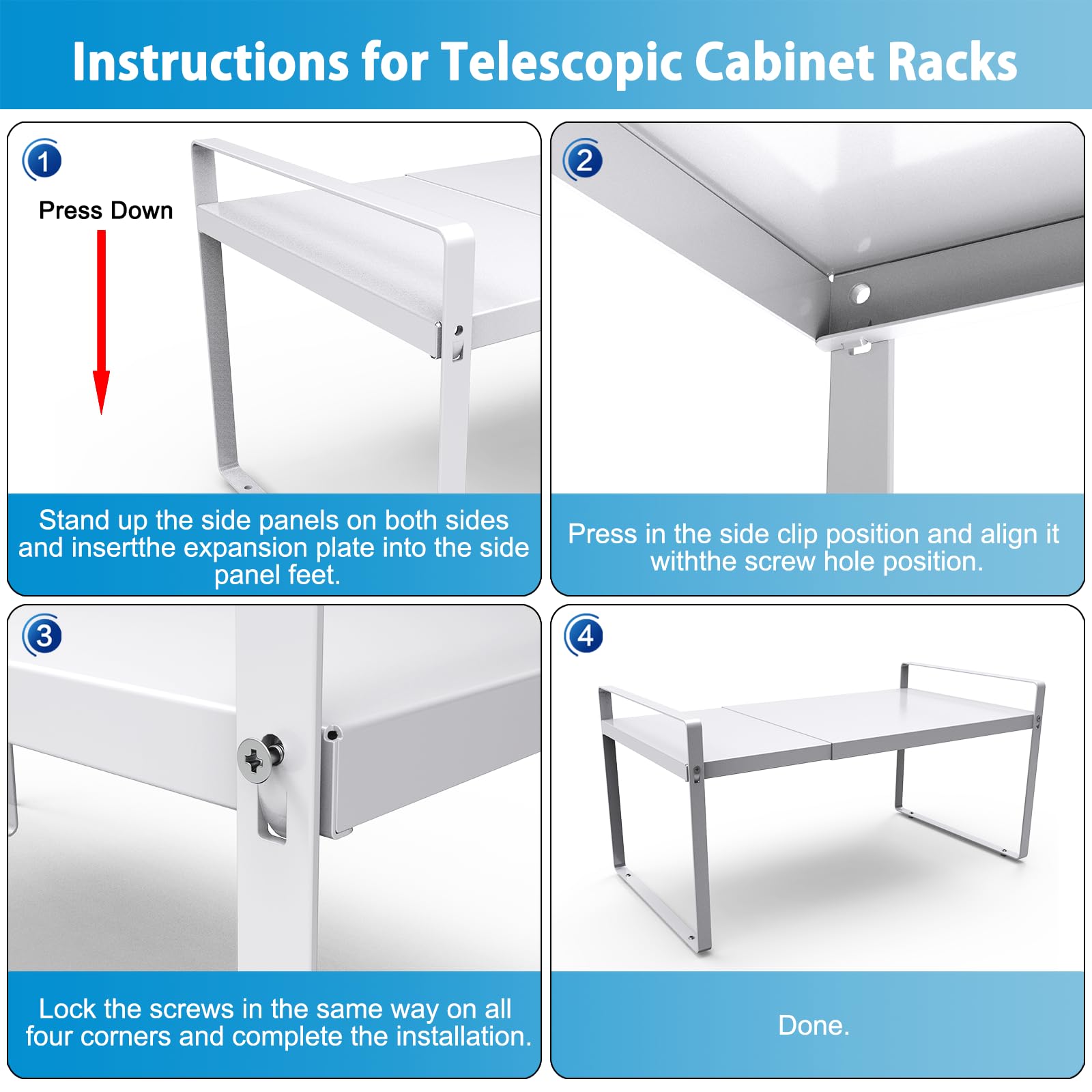 Yuleimy expandable shelf non-slip feet keep countertop organized during daily use.