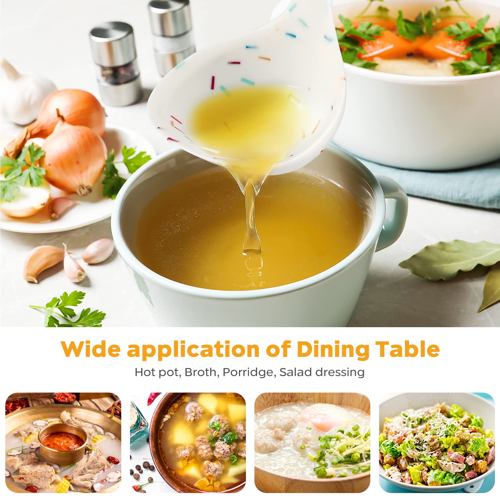 YuLohass white silicone ladle on countertop showing nonstick-friendly tool