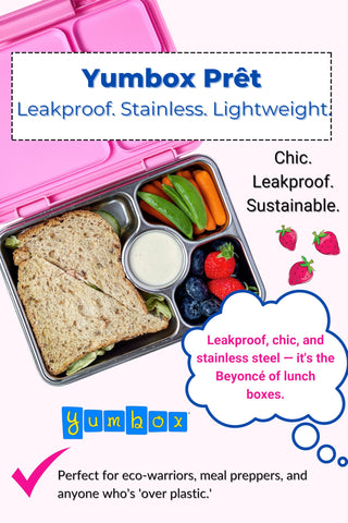 Yumbox Prêt BPA-free and phthalate-free steel for safe daily use.