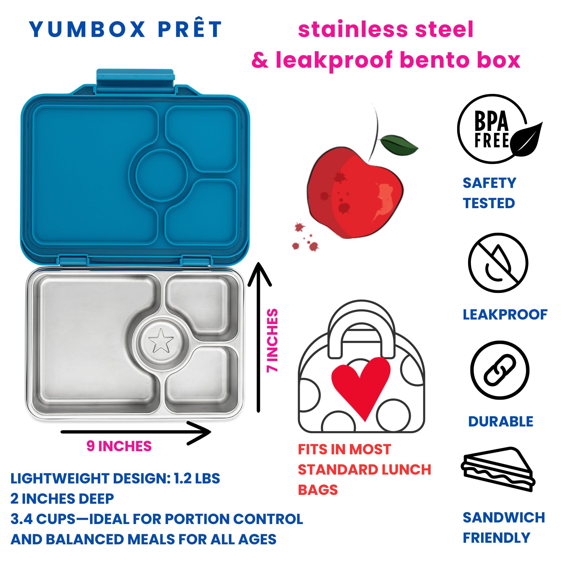 Yumbox Prêt stainless steel body highlighting durability and odor resistance