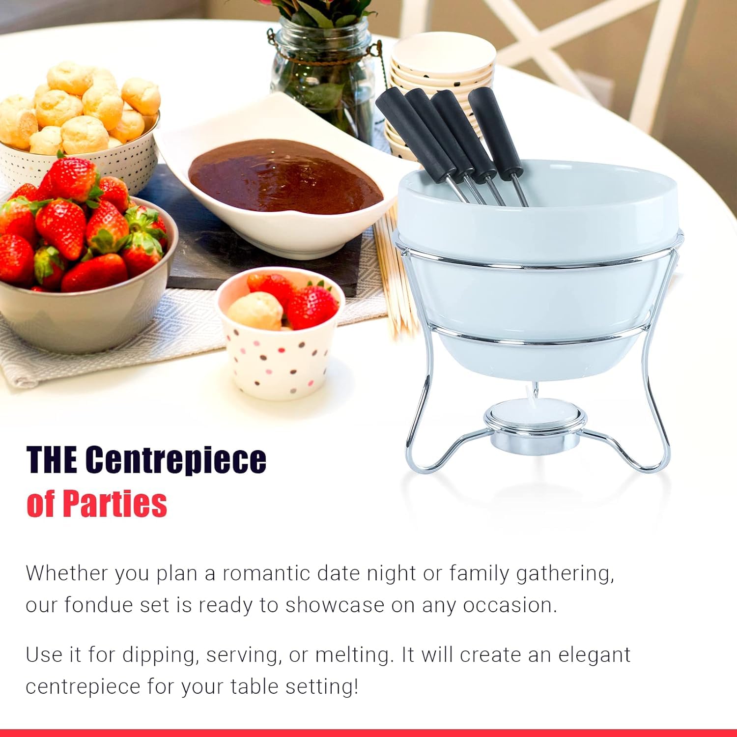 Yumchikel fondue set with 4 forks for dipping.