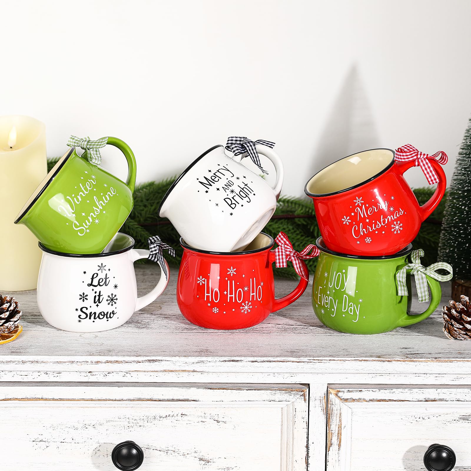 Yumiio mugs on kitchen counter as festive decor accents.