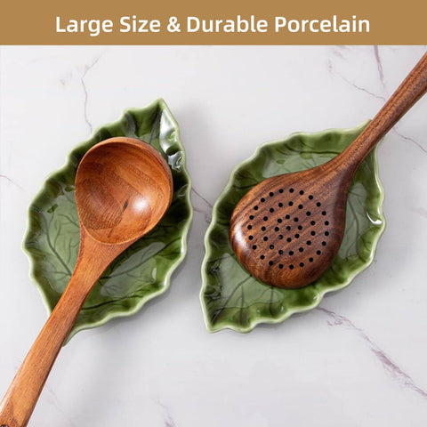 YumiPLUS farmhouse decor leaf rest enhances green kitchen style.